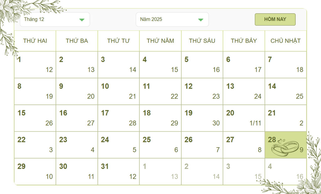 lịch cưới nhà cô dâu